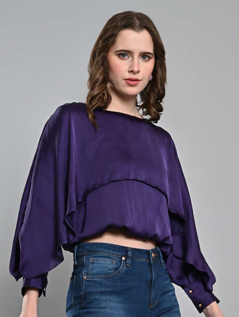 women solid long sleeves blouson top - 21840219 -  Standard Image - 2