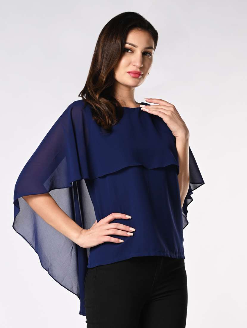 women solid cape sleeves regular top - 21840227 -  Standard Image - 2