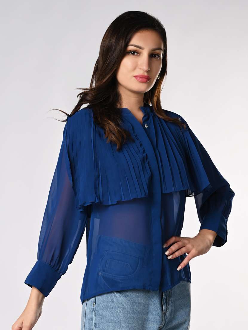 women mandarin collar shirt with pleated layer - 21840232 -  Standard Image - 2
