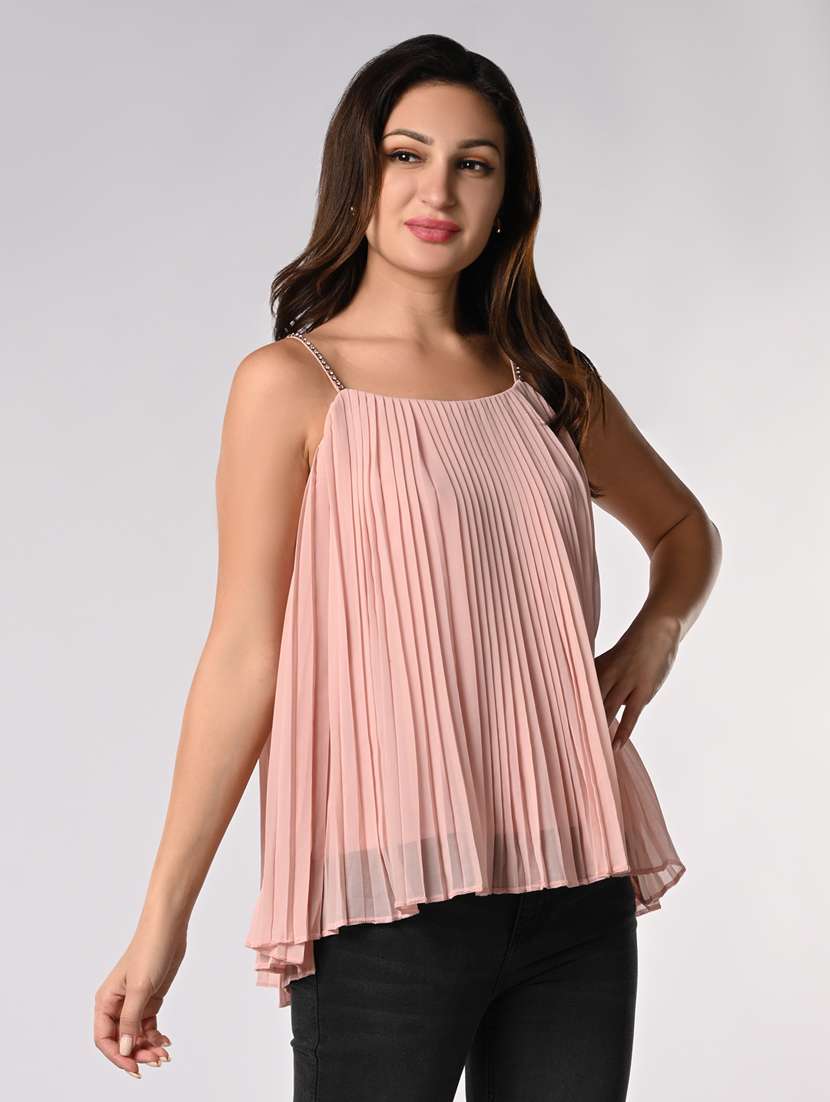 women solid shoulder strap a-line top - 21840233 - Standard Image - 2