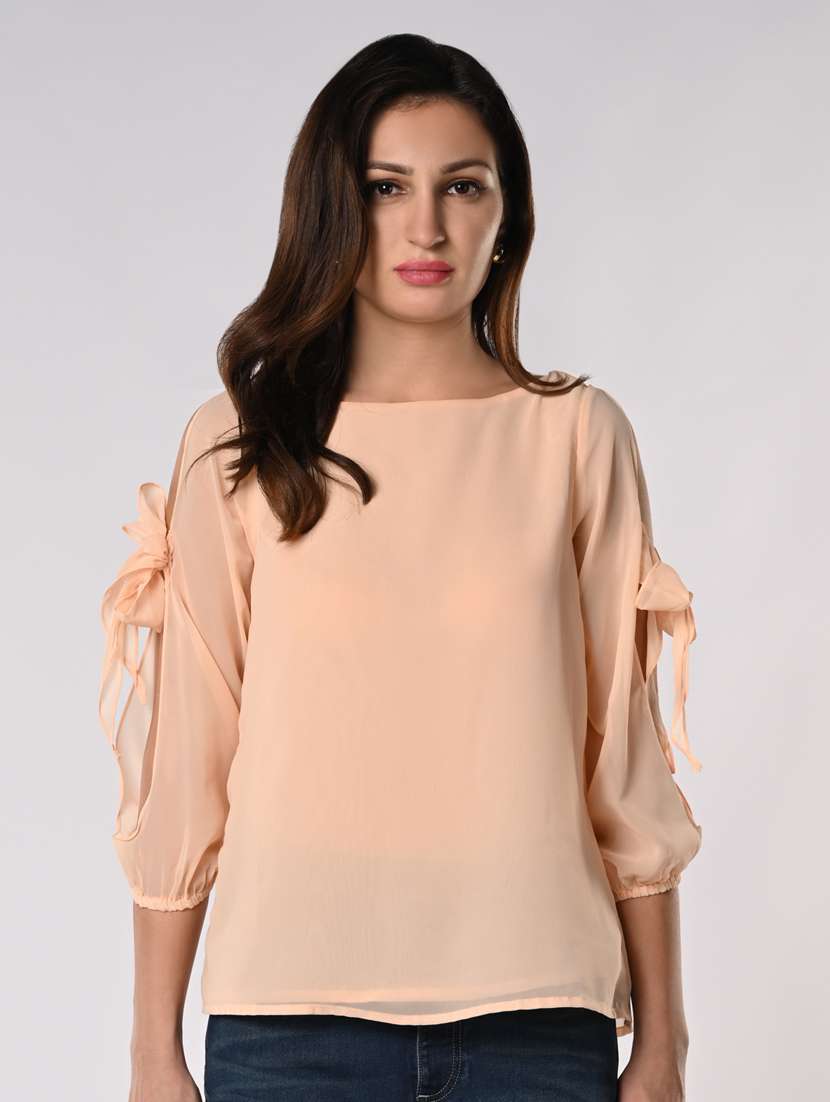 women solid slit sleeves regular top - 21840234 - Zoom Image - 0