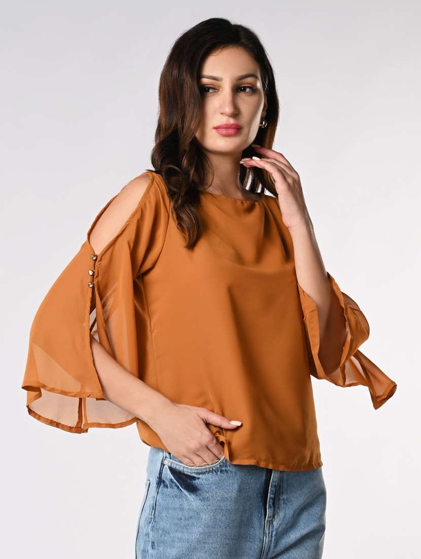 women solid flared sleeves regular top - 21840235 -  Standard Image - 2