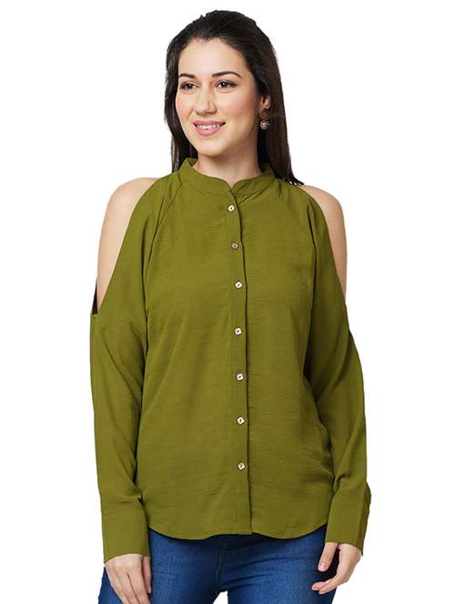 women solid cold shoulder regular top - 21840248 -  Standard Image - 0