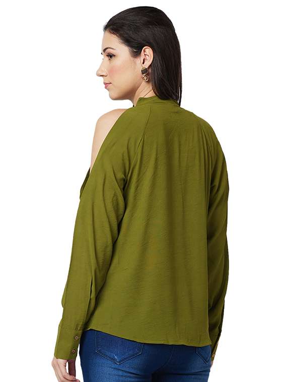 women solid cold shoulder regular top - 21840248 - Standard Image - 2