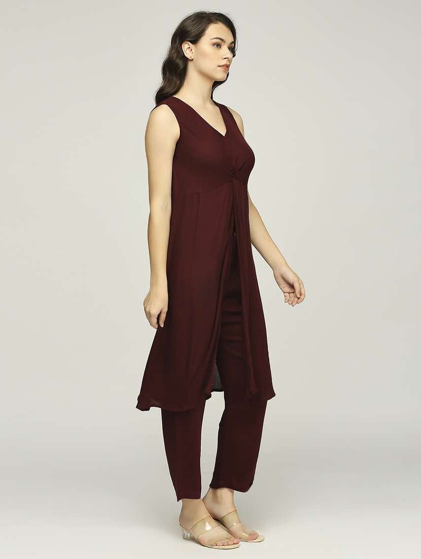 women solid sleeveless front slit a-line kurta - 21840278 -  Standard Image - 2