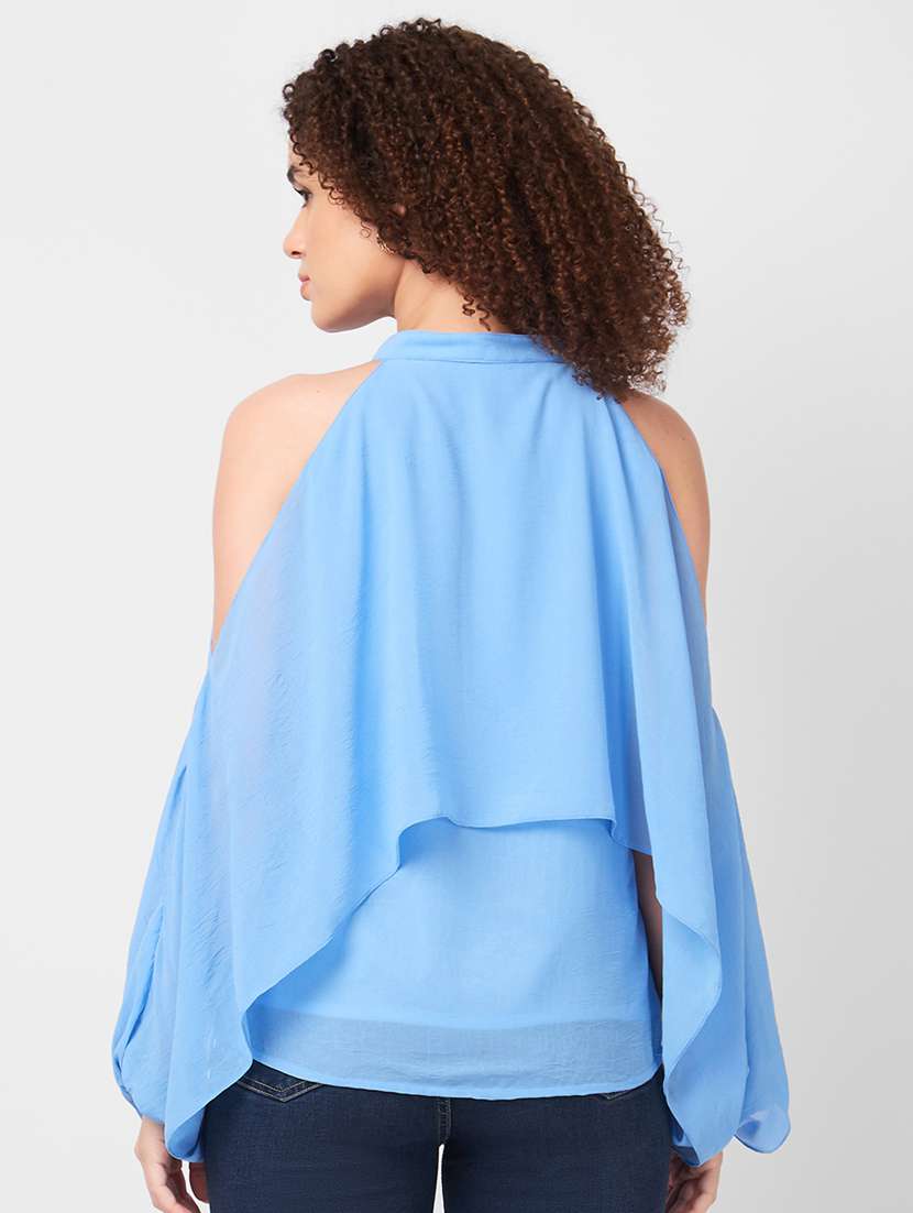 women solid cold shoulder regular top - 21840293 -  Standard Image - 2