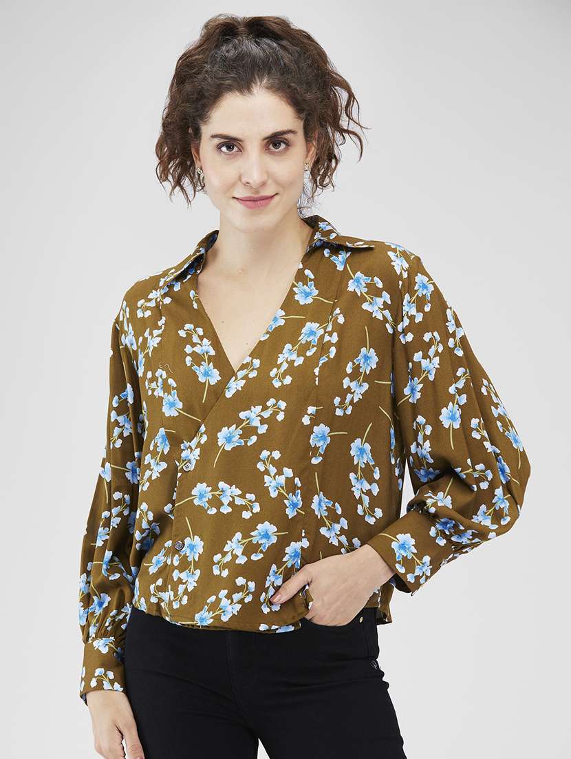 women floral print puff sleeves regular top