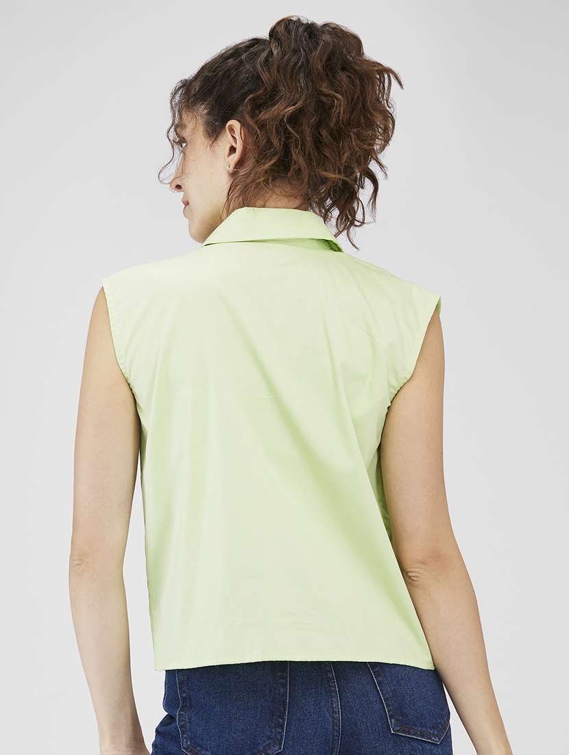 women solid lapel collared sleeveless top - 21840303 - Standard Image - 2