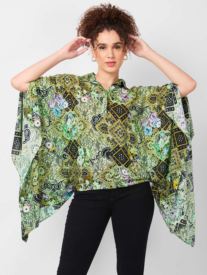 women printed kimono sleeves regular top
