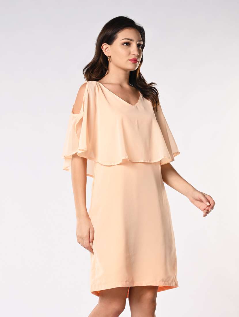 women solid cape sleeves a-line dress - 21840319 -  Standard Image - 2