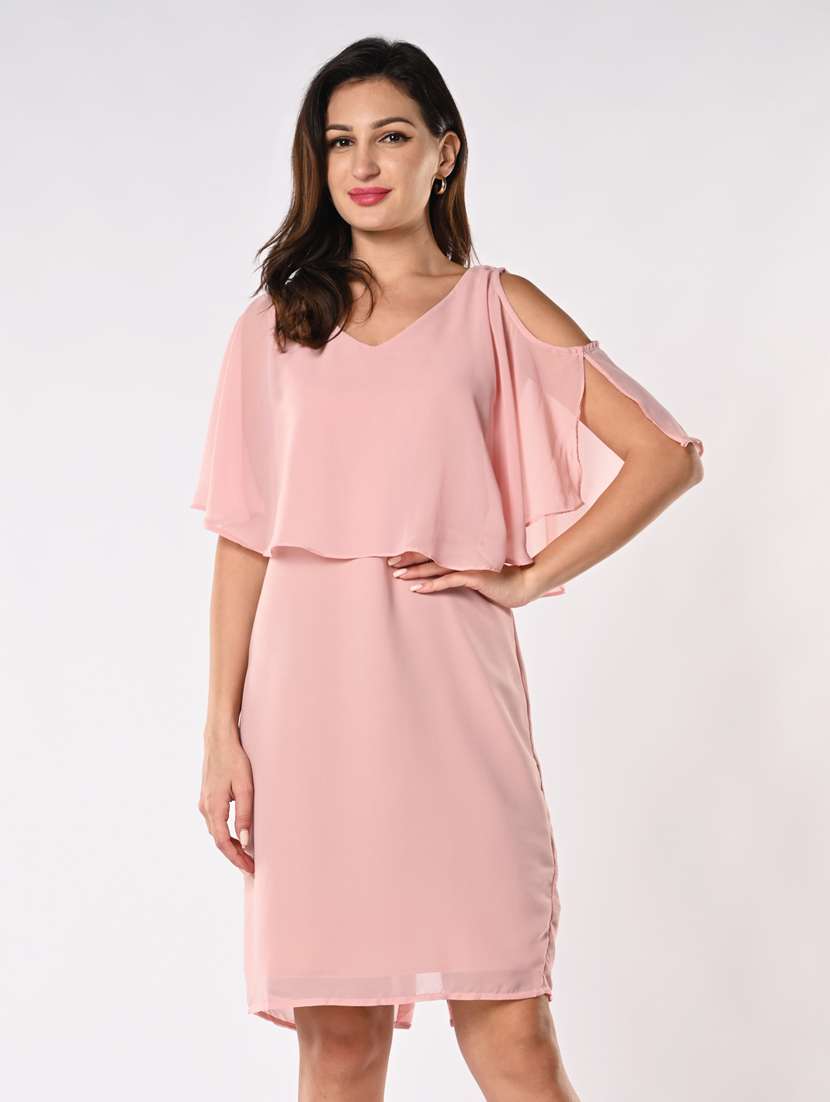 women solid cape sleeves shift dress