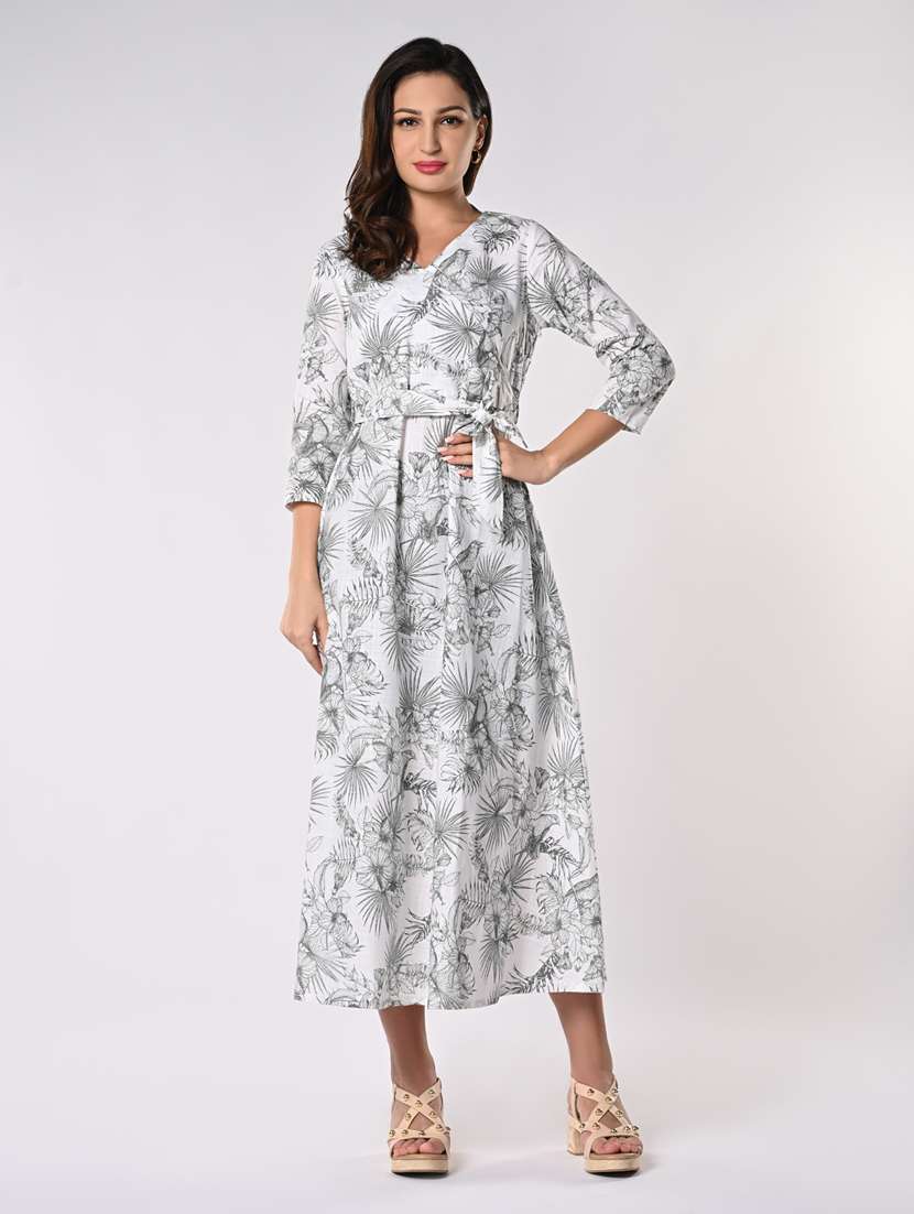 women printed overlap neck fit & flare dress