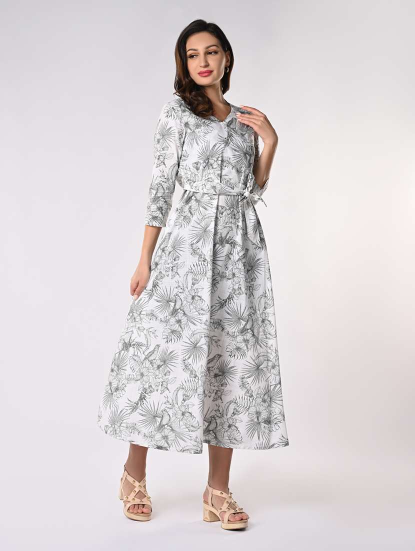 women printed overlap neck fit & flare dress - 21840334 -  Standard Image - 2