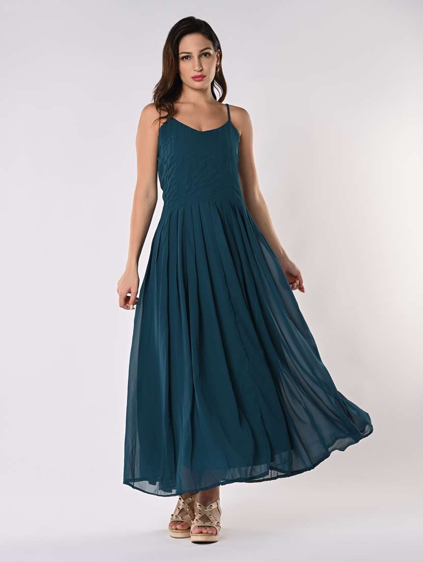 women solid shoulder strap fit & flare dress - 21840338 - Zoom Image - 0