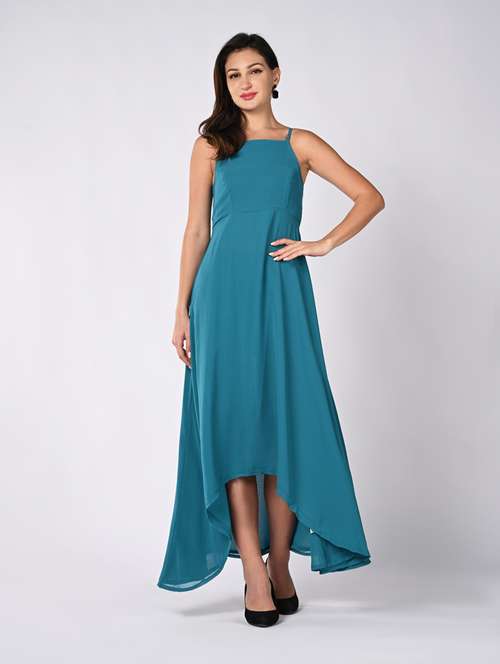 women solid shoulder strap high low dress - 21840341 - Standard Image - 0