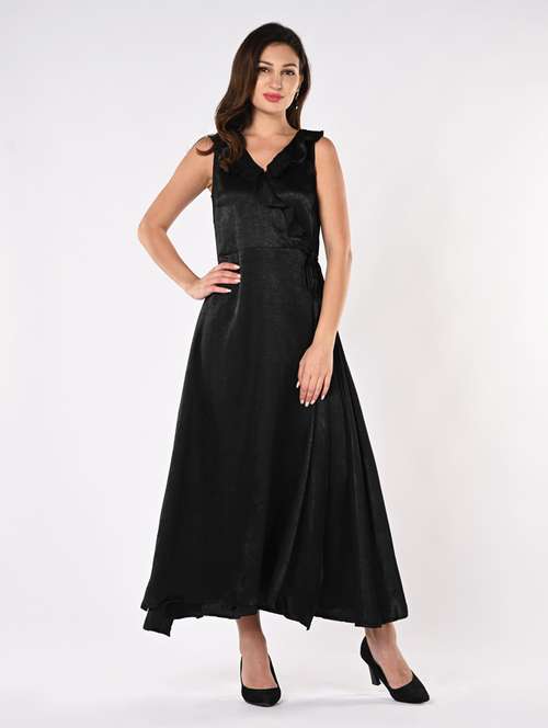 women solid sleeveless wrap dress - 21840352 - Standard Image - 0