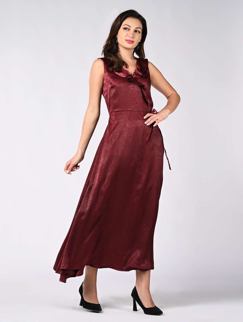 women solid sleeveless wrap dress - 21840353 -  Standard Image - 2