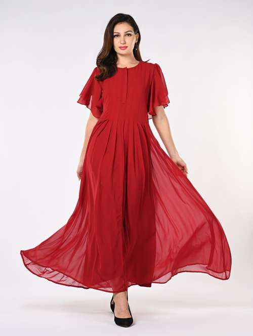 women flute sleeves fit & flare maxi dress - 21840360 - Standard Image - 0