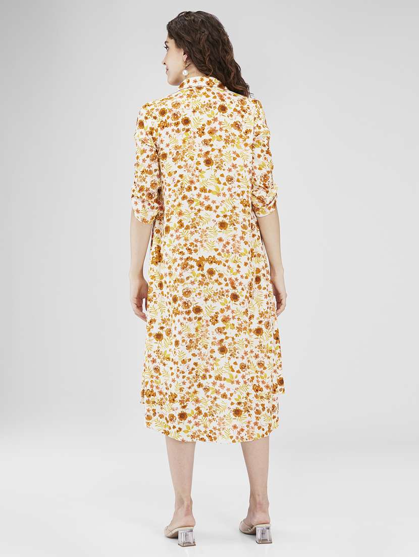 women floral printed roll up sleeves high low dress - 21840366 -  Standard Image - 2