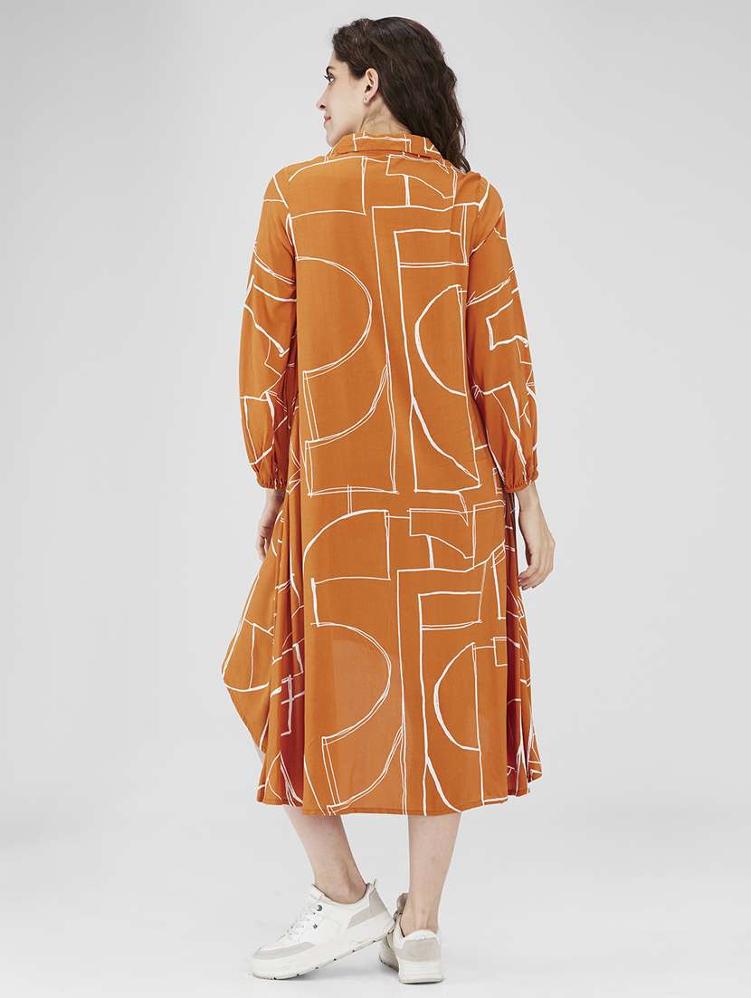 women printed collared high low dress - 21840371 - Standard Image - 2
