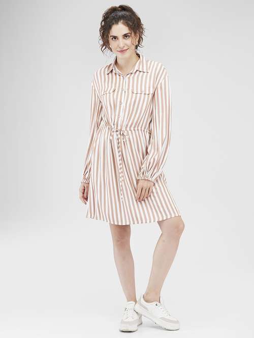 women striped collared long sleeves shirt dress - 21840373 -  Standard Image - 0