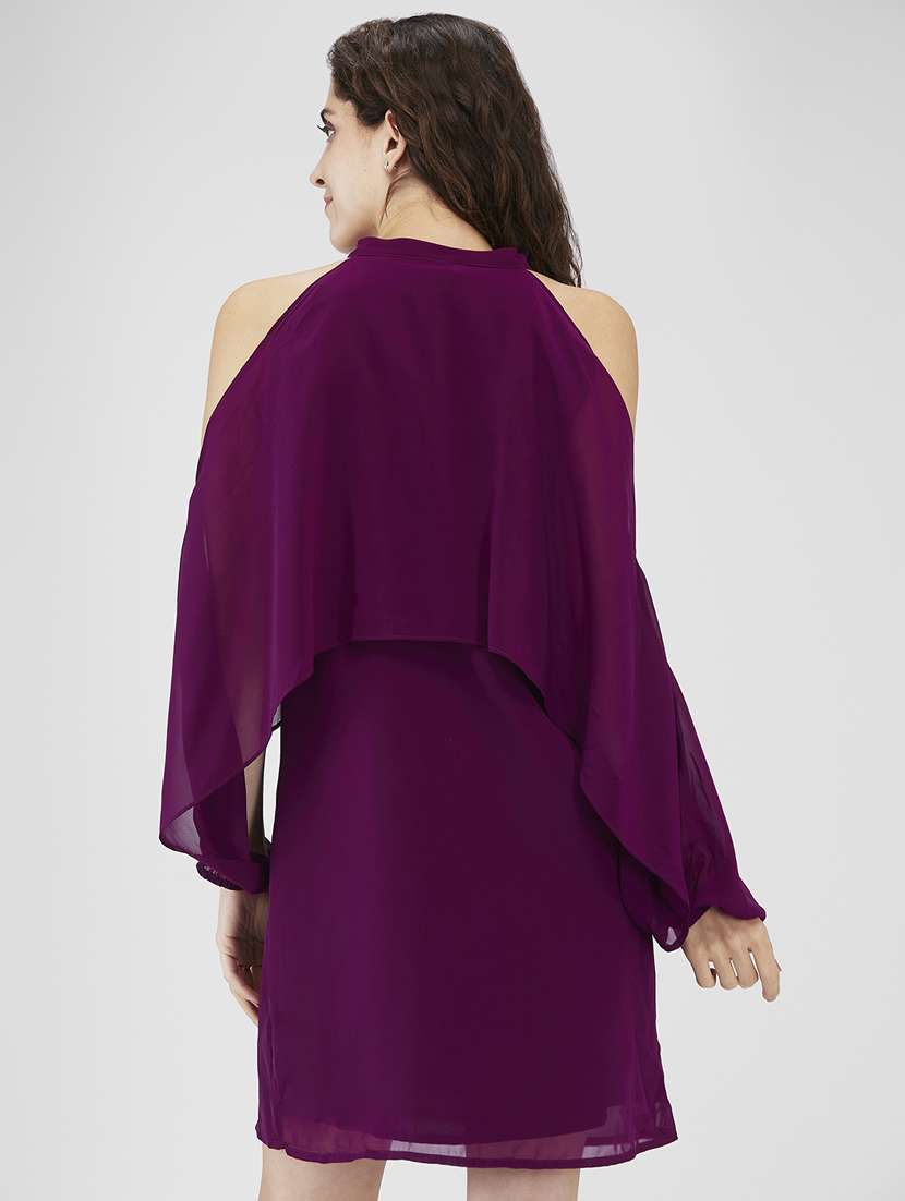 women solid cold shoulder shift dress - 21840375 -  Standard Image - 2