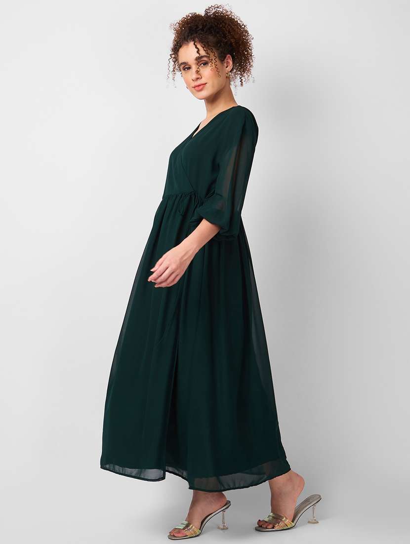 women solid overlap neck fit & flare dress - 21840401 - Standard Image - 2