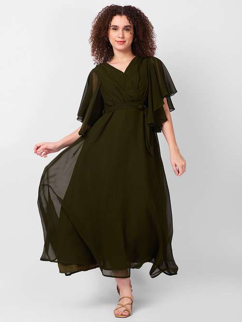 women solid flared sleeves fit & flare dress - 21840404 - Standard Image - 0