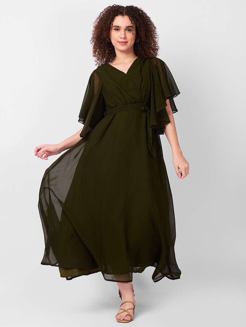 women solid flared sleeves fit & flare dress - 21840404 - Zoom Image - 0