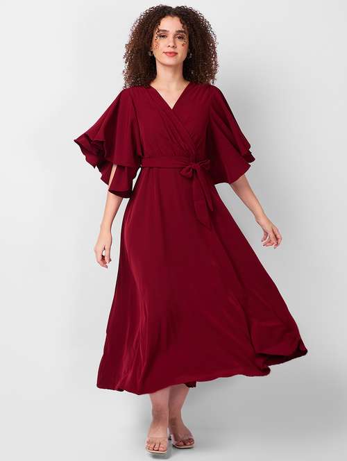 women solid flared sleeves fit & flare dress - 21840405 -  Standard Image - 0