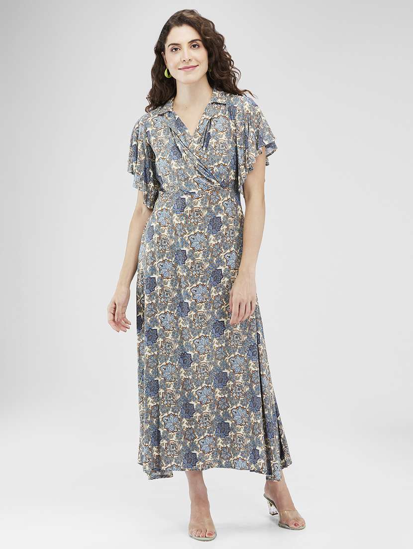 women printed flared sleeves fit & flare dress - 21840407 -  Zoom Image - 0