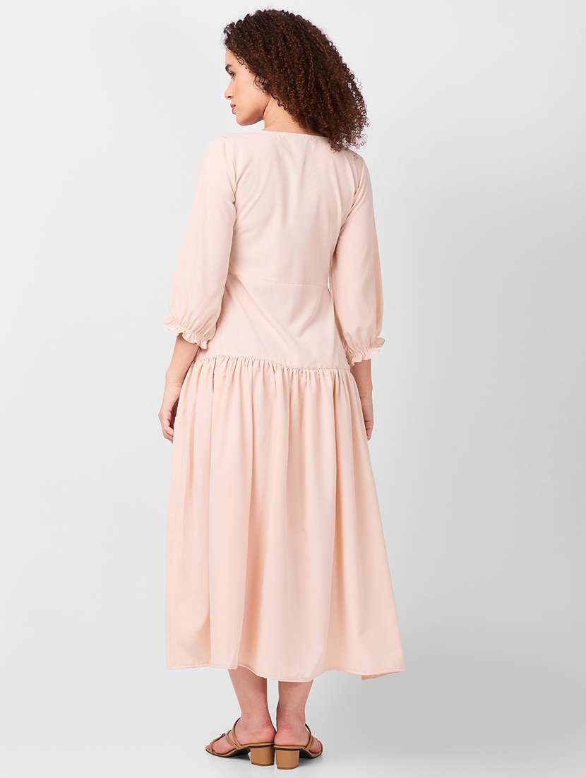 women solid puff sleeves tiered dress - 21840422 -  Standard Image - 2