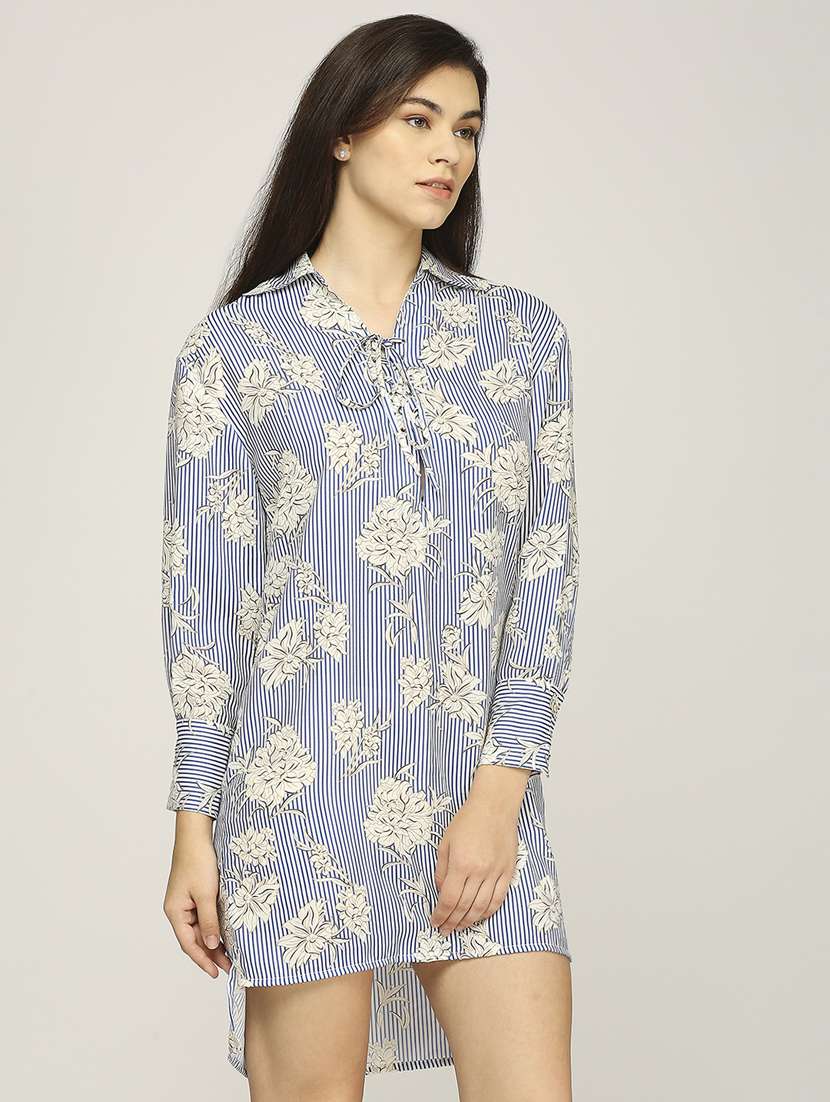 women striped long sleeves high low dress - 21840434 -  Standard Image - 2