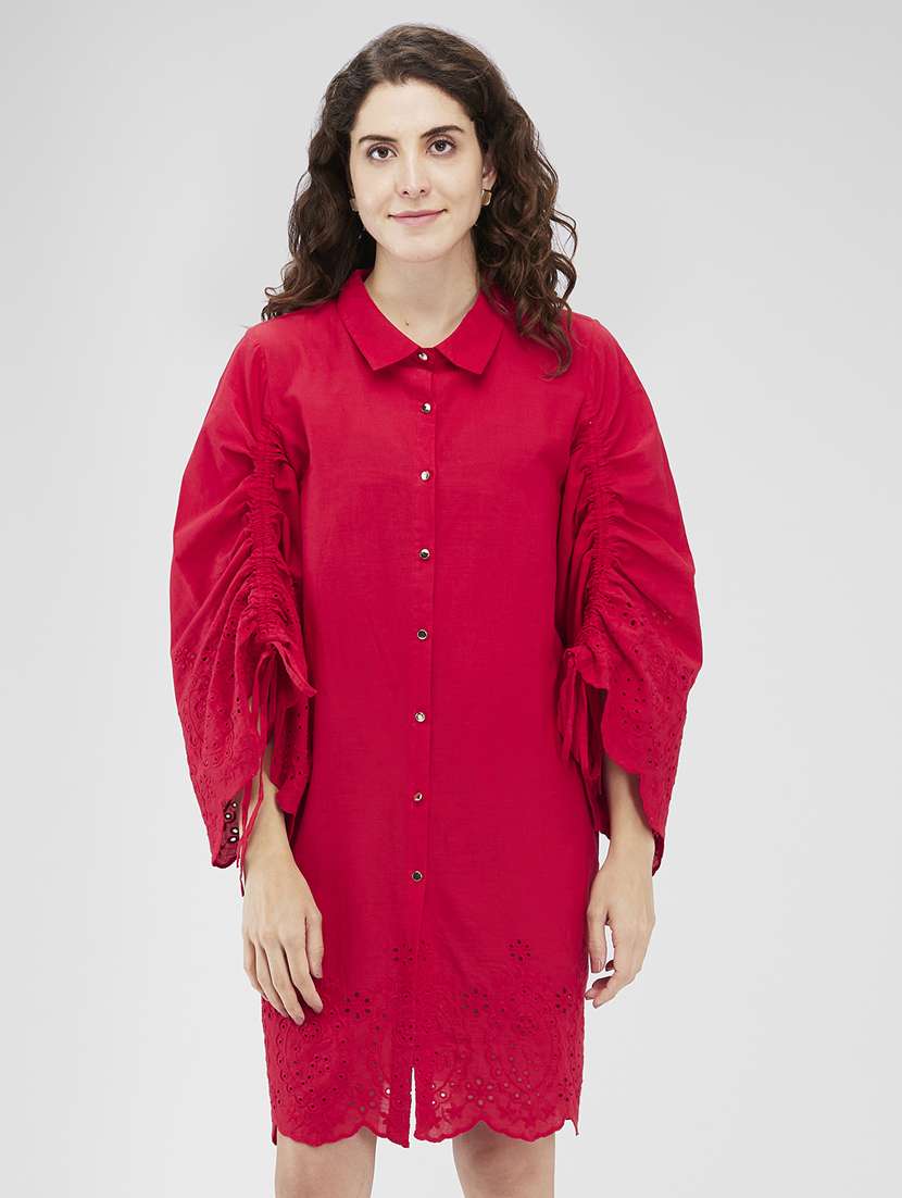 women schiffli detailed collared shirt dress - 21840436 - Zoom Image - 0