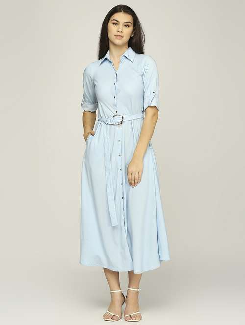 women solid roll-up sleeves shirt dress - 21840439 - Standard Image - 0