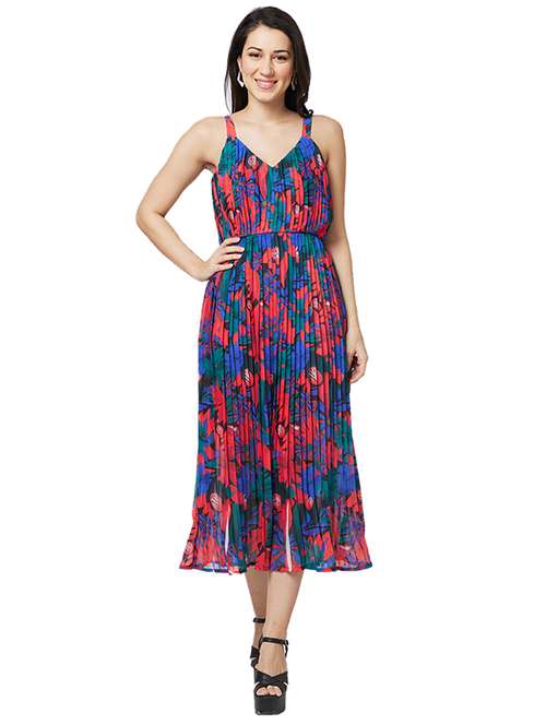 women printed shoulder strap a-line dress - 21840441 -  Standard Image - 0