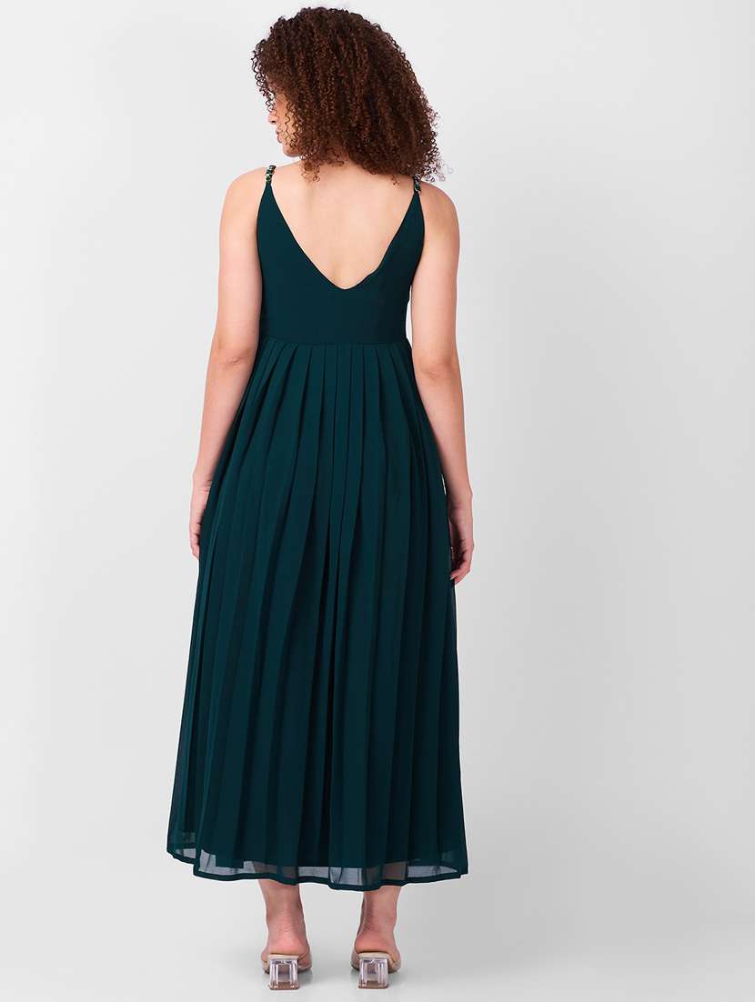 women solid shoulder strap fit & flare dress - 21840454 -  Standard Image - 2