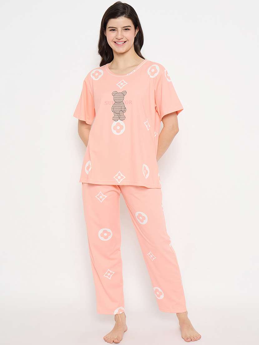 women printed short sleeve pyjama set nightwear 