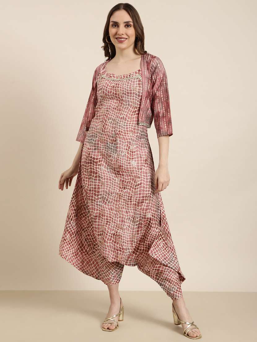 women printed jumpsuit with jacket