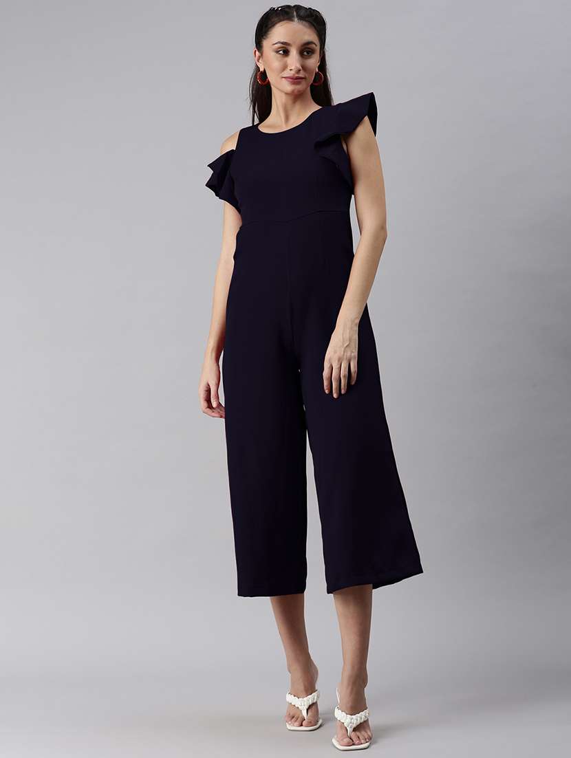 women solid calf length jumpsuit