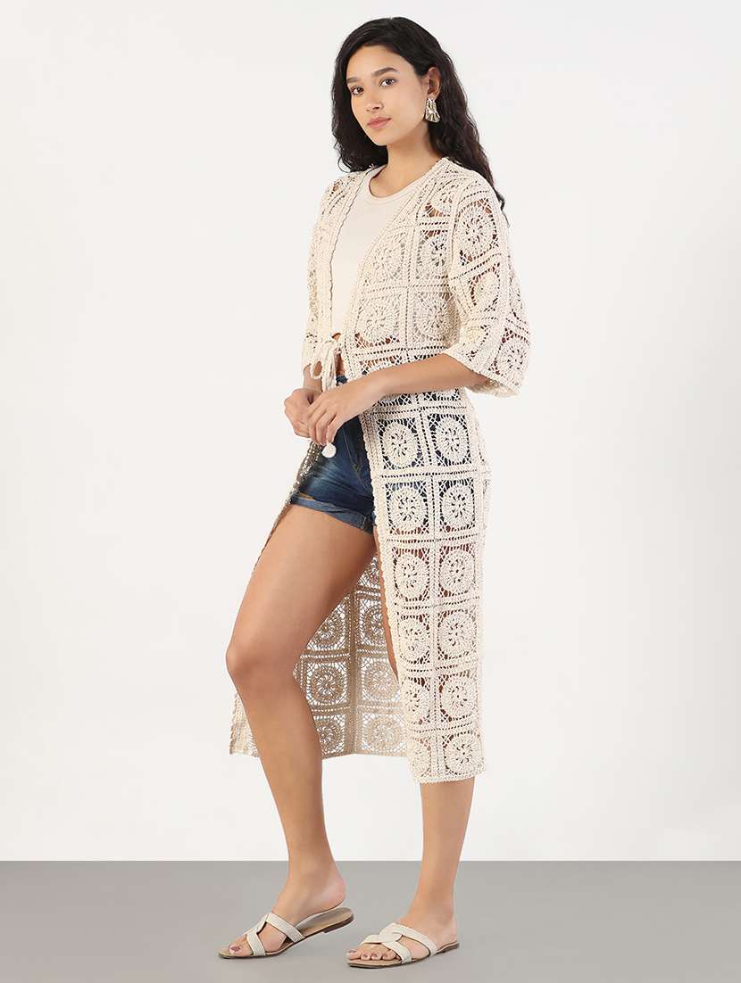 women crochet detailed long shrug - 21840579 -  Standard Image - 2