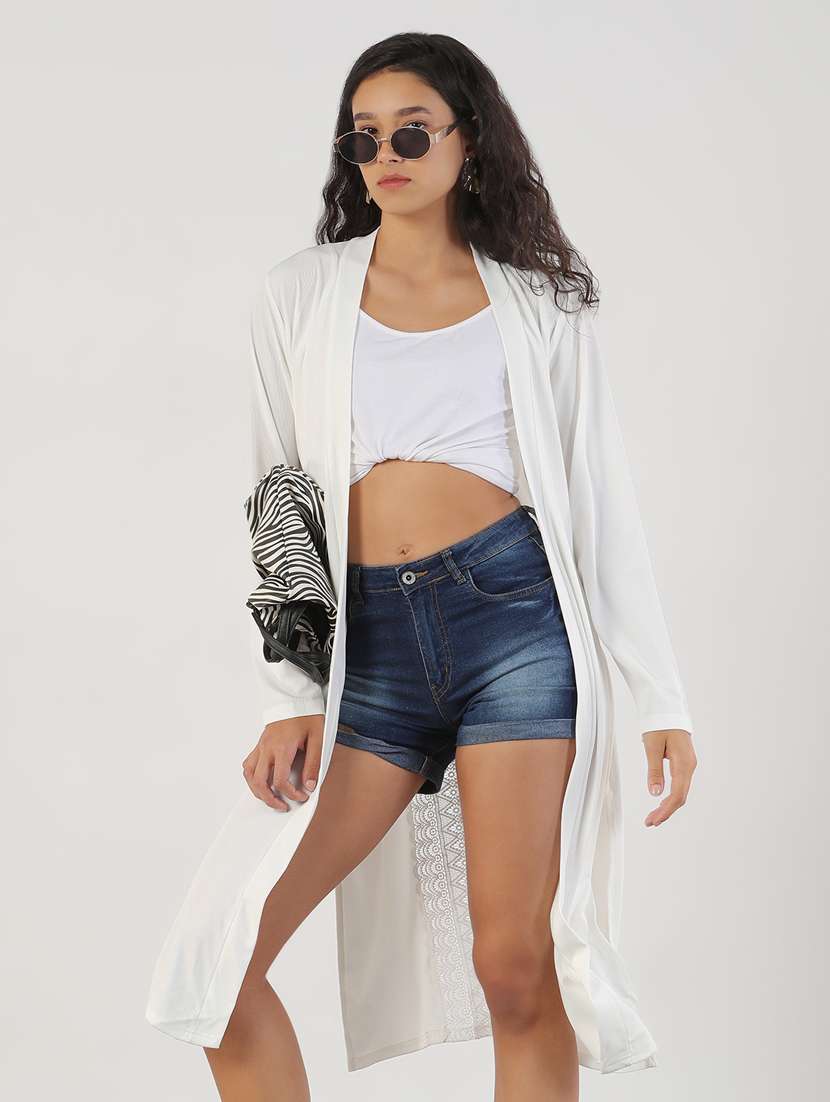 women solid long sleeves lace detailed shrug