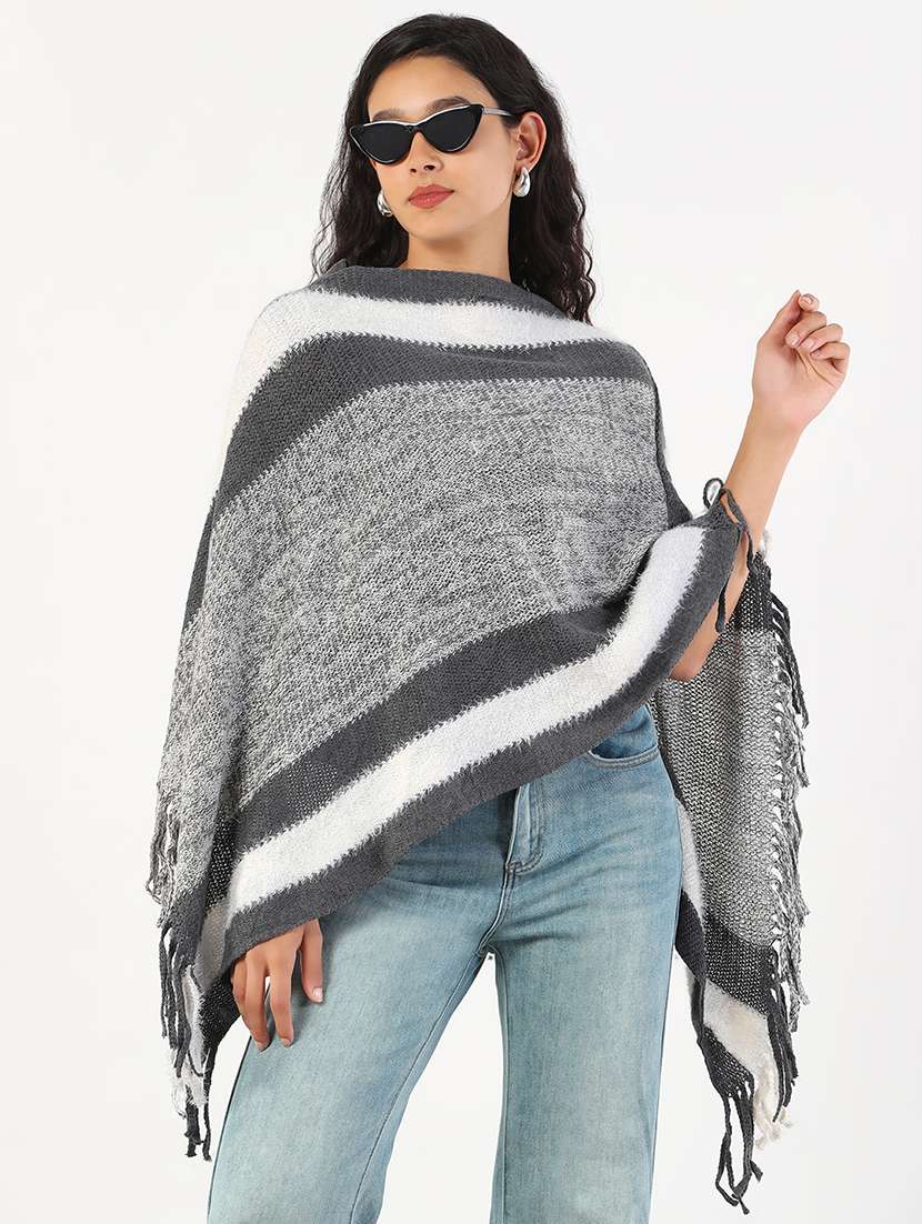 women self designed fringed detailed poncho