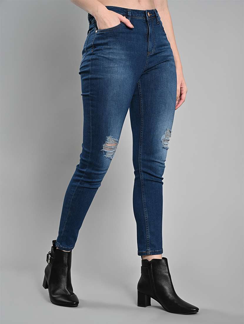 women distressed mid rise skinny fit jeans - 21840660 - Standard Image - 2
