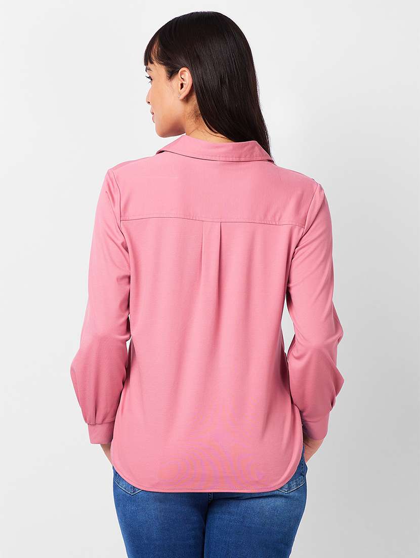 women pink solid long sleeve high-low shirt - 21840672 -  Standard Image - 2
