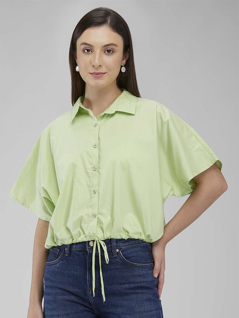 women neo mint solid short sleeve shirt