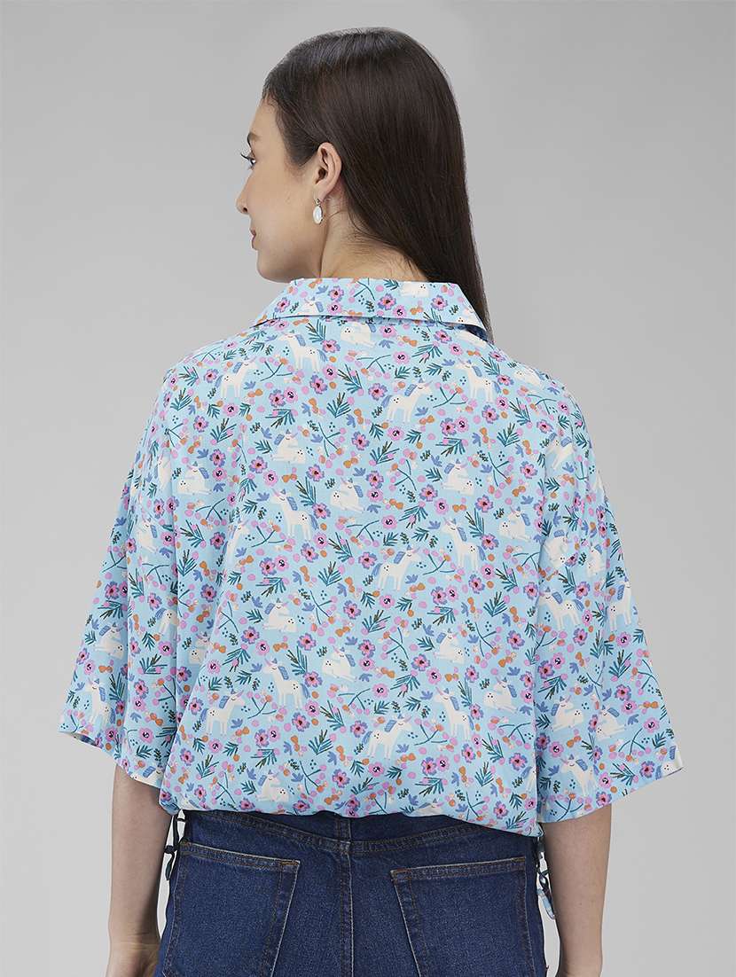 women floral printed collared crop shirt - 21840691 -  Standard Image - 2
