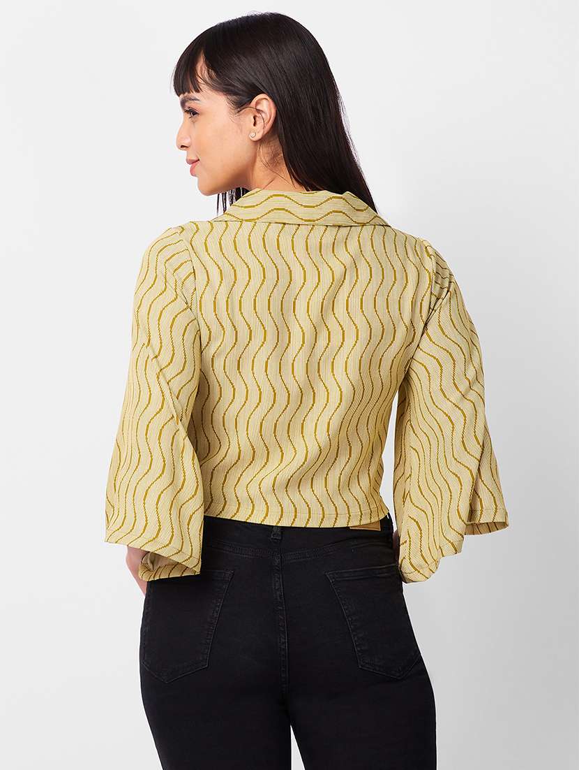 women printed bell sleeves crop shirt - 21840695 -  Standard Image - 2