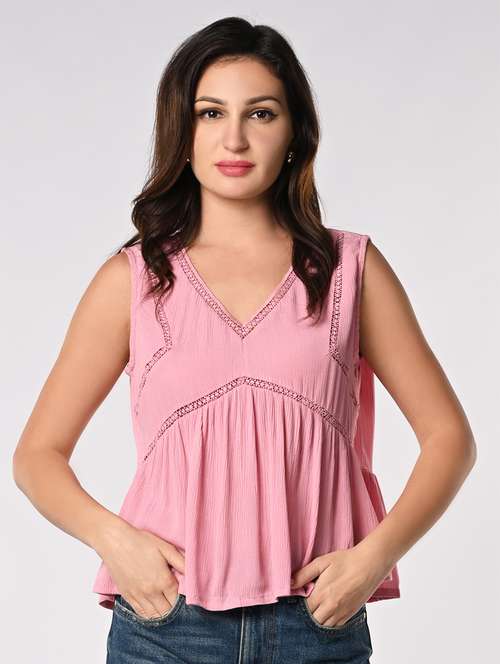 women solid sleevless flared top - 21840727 -  Standard Image - 0