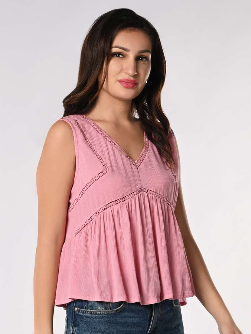 women solid sleevless flared top - 21840727 - Standard Image - 2